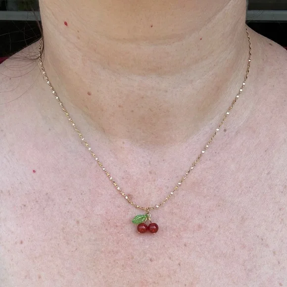 Delicate Gold Cherry Pendant Necklace - Picture 5 of 6